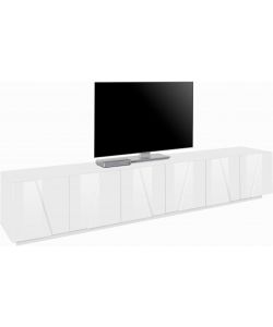 Web Furniture Porta TV PING 240 cm Bianco Lucido Moderno con 6 Porte