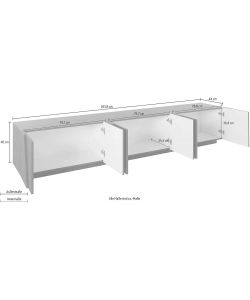 Web Furniture Porta TV PING 240 cm Bianco Lucido Moderno con 6 Porte
