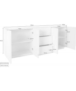 Web Furniture Credenza Moderna 4 Ante 3 Cassetti Bianco Lucido 220 cm