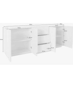 Web Furniture Credenza PING 220 cm Grigio Ardesia 4 Ante 3 Cassetti