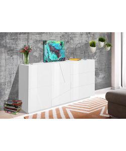 Web Furniture Credenza Ping Bianco Lucido - 140 cm per Soggiorno e Sala da Pranzo