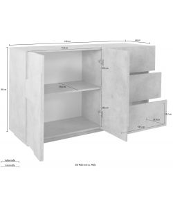 Credenza Ping Moderna 2 Ante Battente 3 Cassetti Cemento