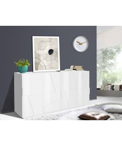 Credenza Ping Moderna 4 Ante Battente Bianco Lucido