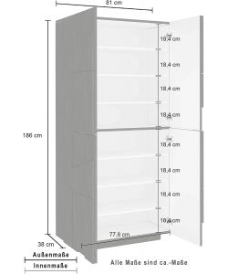 Web Furniture Scarpiera Moderna 4 Ante 81x39,2 Bianco Lucido Design Italiano
