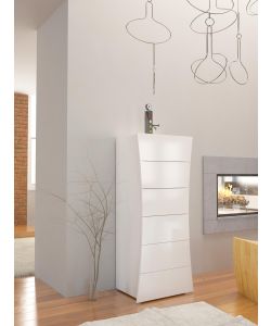 Comò 6 Cassetti Design Onda Bianco Lucido - Made In Italy - Larghezza 150 Cm