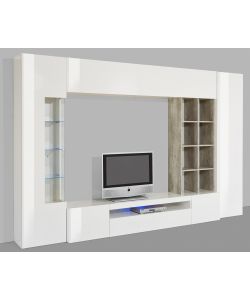 Web Furniture Parete Soggiorno Egypt in Bianco Lucido e Cemento - Design Italiano