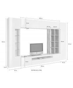 Web Furniture Parete Soggiorno Egypt in Bianco Lucido e Cemento - Design Italiano