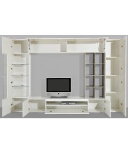 Web Furniture Parete Soggiorno Egypt in Bianco Lucido e Cemento - Design Italiano