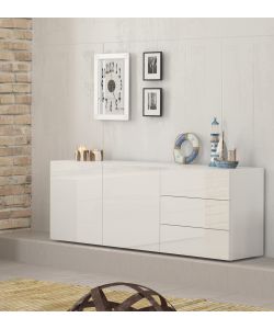 Credenza Moderna 2 Ante + 3 Cassetti Metis Bianco Lucido