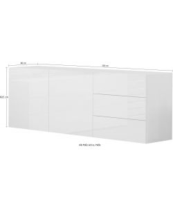 Credenza Moderna 2 Ante + 3 Cassetti Metis Bianco Lucido