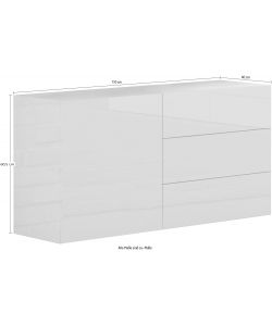 Credenza Moderna 1 Anta + 3 Cassetti Metis Bianco Lucido