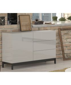 Credenza Moderna 1 Anta + 3 Cassetti Metis Con Piede In Metallo Bianco Lucido