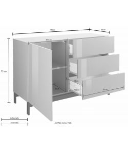 Credenza Moderna 1 Anta + 3 Cassetti Metis Con Piede In Metallo Bianco Lucido