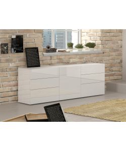 Credenza Moderna 1 Anta + 6 Cassetti Metis Bianco Lucido