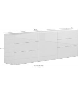 Credenza Moderna 1 Anta + 6 Cassetti Metis Bianco Lucido