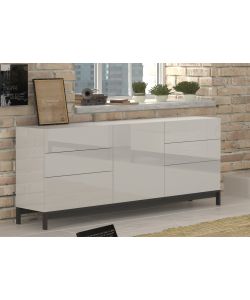 Credenza Moderna 1 Anta + 6 Cassetti Metis Con Piede In Metallo Bianco Lucido
