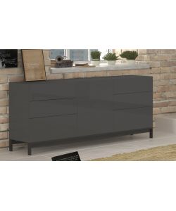 Credenza Moderna 1 Anta + 6 Cassetti Metis Con Piede In Metallo Antracite Laccato