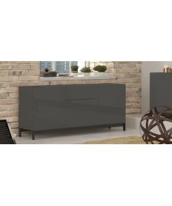 Credenza Moderna 3 Ante + 1 Cassetto Metis Con Piede In Metallo Antracite Laccato