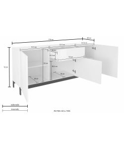 Credenza Moderna 3 Ante + 1 Cassetto Metis Con Piede In Metallo Antracite Laccato