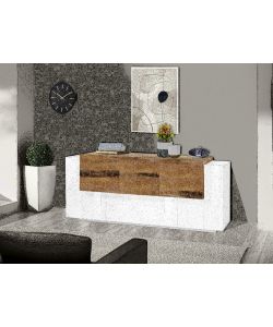 Credenza New Corona Moderna 2 Ante Battenti 1 Ribalta 2 Cassetti 2 Ante Battente Bianco Acero Pereira