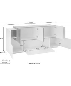 Credenza New Corona Moderna 2 Ante Battenti 1 Ribalta 4 Ante Battente Bianco Acero Pereira