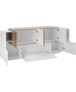 Credenza New Corona Moderna 2 Ante Battenti 1 Ribalta 4 Ante Battente Bianco Acero Pereira
