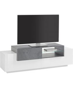 Porta Tv New Corona Moderno 2+1 Ante Battenti Ripiano Vetro Bianco Ardesia