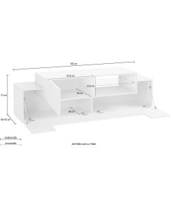 Porta Tv New Corona Moderno 2+1 Ante Battenti Ripiano Vetro Bianco Ardesia