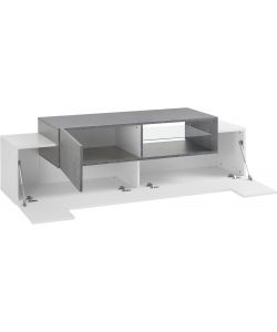 Porta Tv New Corona Moderno 2+1 Ante Battenti Ripiano Vetro Bianco Ardesia