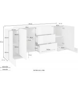 Credenza Pillon Moderna 2+2 Ante Battenti 2 Cassetti Battente Bianco Lucido