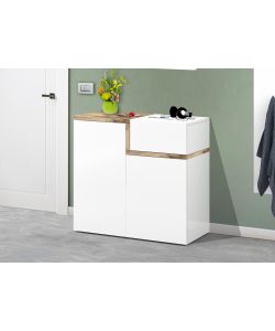 Credenza Vega Moderna 2 Ante Battente 3 Cassetti 140 Bianco Lucido