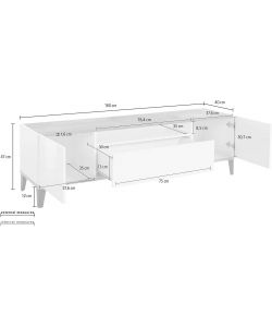 Web Furniture Mobile Porta TV 160x40x47 Bianco Laccato Lucido Ardesia