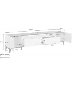 Web Furniture Mobile Porta TV Moderno 200x40x47 cm Ardesia e Pero