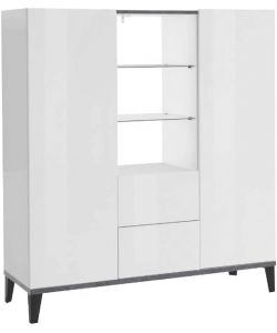 Emob Madia Soggiorno Moderna 120x40x120 Bianco Lucido e Ardesia