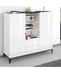 Emob Madia Soggiorno Moderna 120x40x120 Bianco Lucido e Ardesia