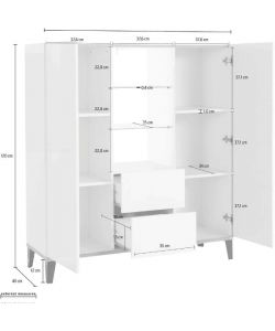 Emob Madia Soggiorno Moderna 120x40x120 Bianco Lucido e Ardesia
