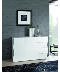 Web Furniture Mobile Onda 2 Ante 4 Cassetti Bianco Lucido 81x124 cm - Design Moderno e Funzionale - Made in Italy
