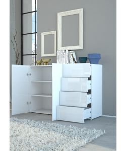 Web Furniture Mobile Onda 2 Ante 4 Cassetti Bianco Lucido 81x124 cm - Design Moderno e Funzionale - Made in Italy