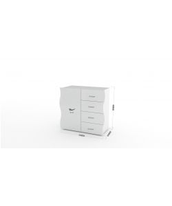 Web Furniture Mobile Onda Bianco Lucido 1 Anta 4 Cassetti - Design Moderno - 81h x 90L x 90P cm