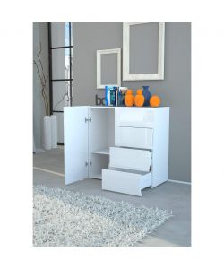 Web Furniture Mobile Onda Bianco Lucido 1 Anta 4 Cassetti - Design Moderno - 81h x 90L x 90P cm