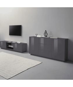 Web Furniture Credenza moderna antracite laccato 180 cm per soggiorno