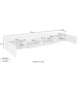 Porta Tv Lowboard 240 Essential Bianco Laccato 2 Ante 1 Ribalta