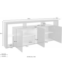 Web Furniture Credenza Essential Sideboard 4 Ante 220 Antracite Opaco - 220x40x80 cm