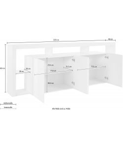 Web Furniture Credenza Essential Sideboard 4 Ante 220 Bianco Laccato - 220x40x80 - Arredo Moderno