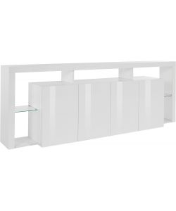 Web Furniture Credenza Essential Sideboard 4 Ante 220 Bianco Laccato - 220x40x80 - Arredo Moderno
