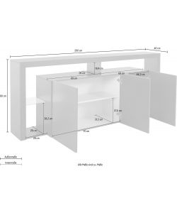 Web Furniture Credenza Essential Sideboard 3 Ante 200 Antracite Opaco - 200x40x80