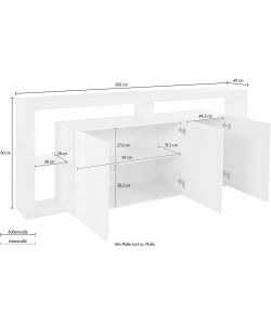Web Furniture Credenza Essential Sideboard 3 Ante 200 Bianco Laccato - 200x40x80 - Arredo Moderno