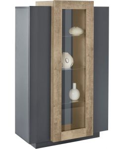 Web Furniture Vetrina Corona in Melaminico Antracite e Wotan Oak