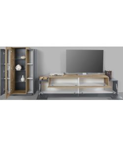 Soggiorno Corona Porta Tv + Vetrina Antracite E Oak