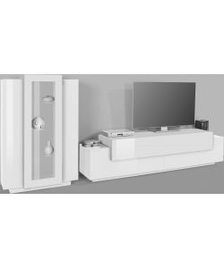 Soggiorno Corona Porta Tv + Vetrina Bianco E Bianco Laccato